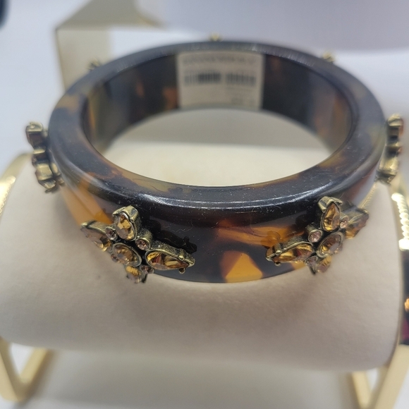 Brown Tortoise Shell Style Bangle Bracelet • Lucite/Rhinestone • Banana Republic - Picture 3 of 5